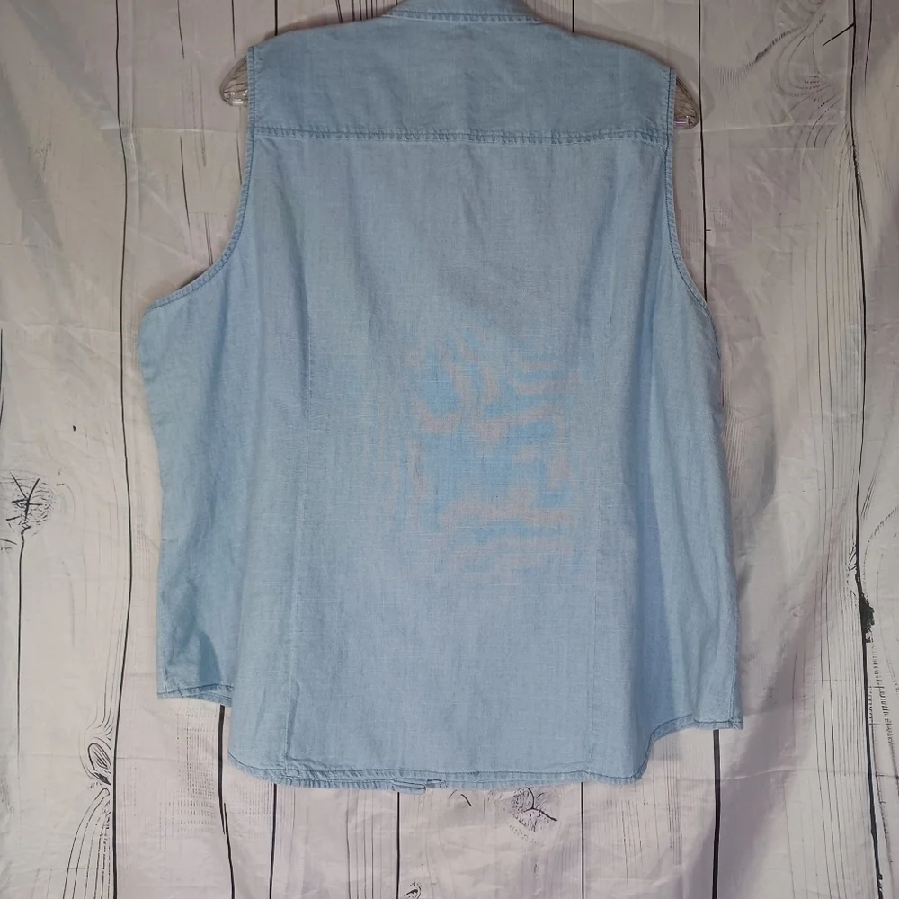 J.Crew Factory Women's Chambray Button-Down Classic Preppy Sleeveless Top NWT